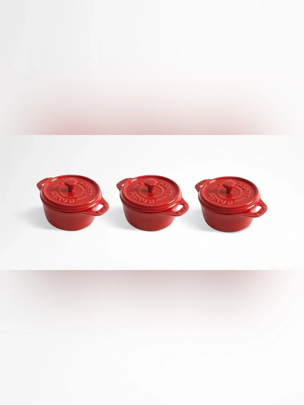 STAUB Trio of petite ceramic Dutch ovens Red NWT (#bin zap)